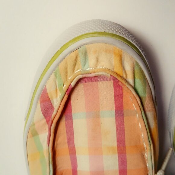 Boat Shoe/Sneakers Pale Green With Pink Plaid White Soles & Laces Size 8 - Picture 4 of 9